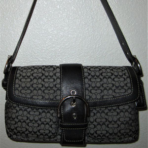 Coach SOHO Black Canvas Leather Purse Baguette 9"